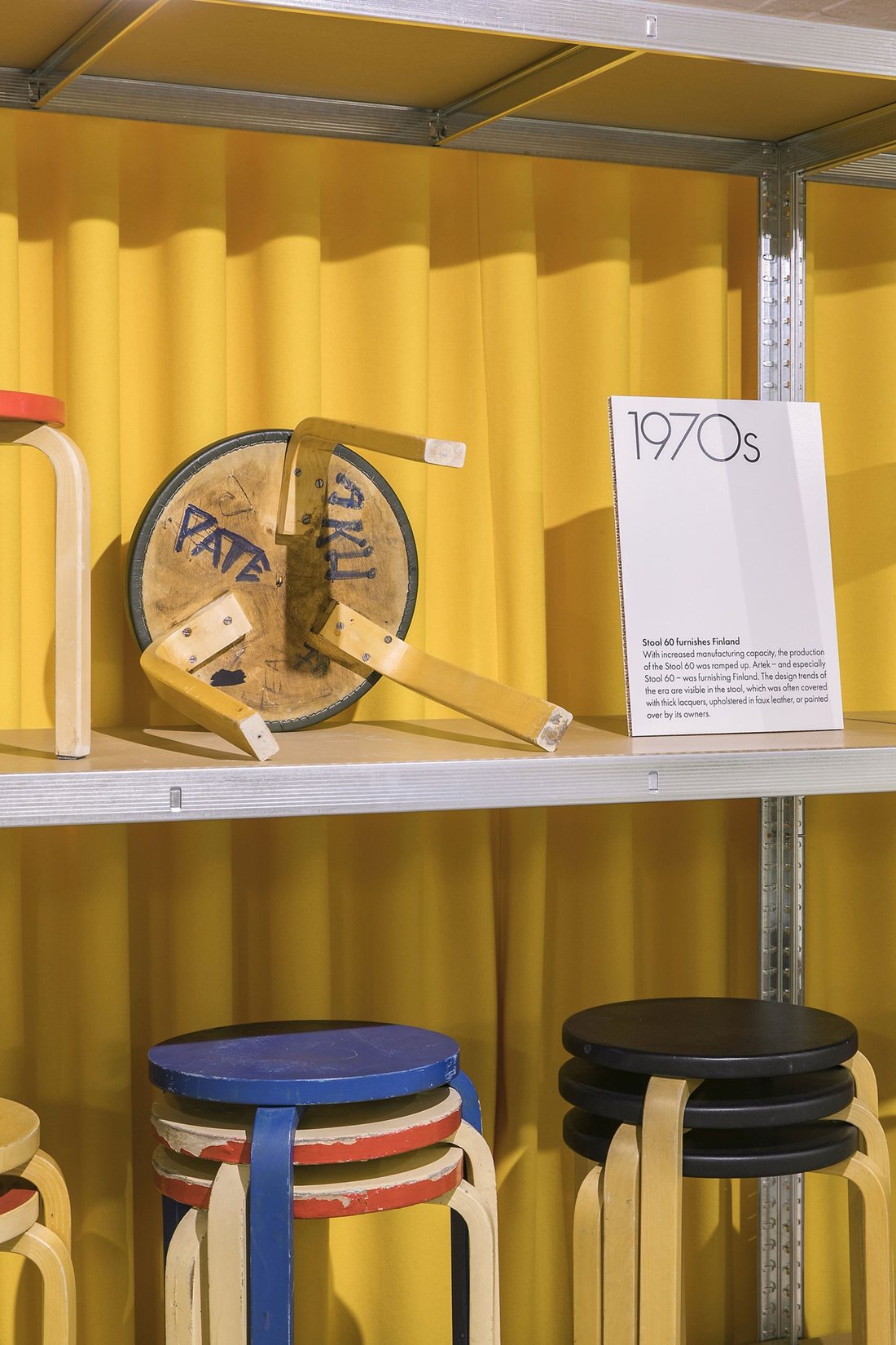 Aalto stools from the 1970s, from the Artek 2nd Cycle Decades exhibition
